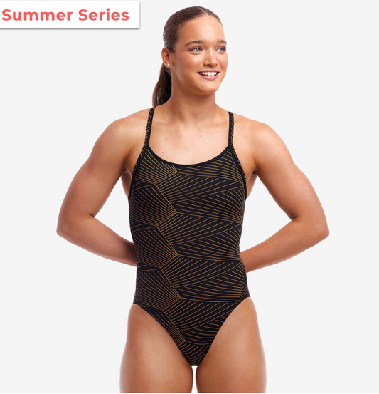 Funkita Womens Diamond Back One Piece - Gold Weaver