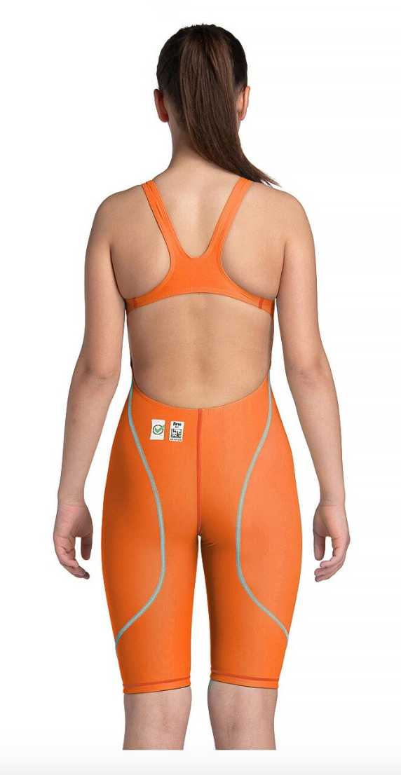 Arena Girls Junior Powerskin ST NEXT Openback Kneesuit Orange/teal